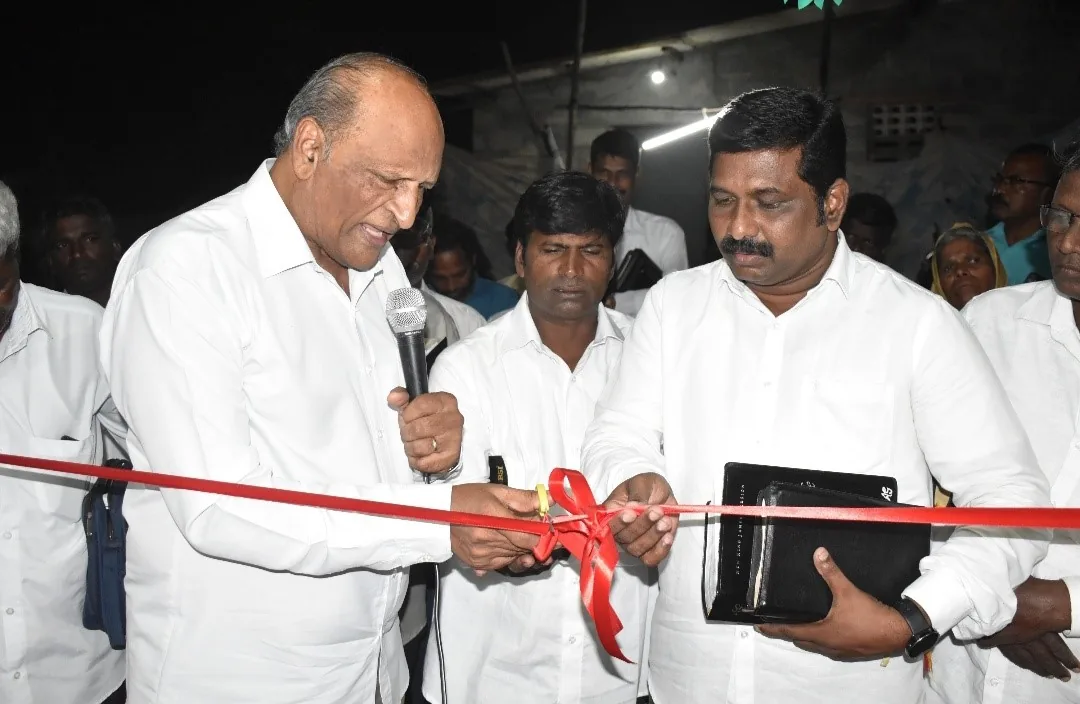 Ribbon cutting at a church opening in India